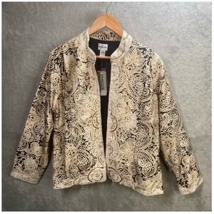 Chicos Marcel Paisland Silk Beaded Jacket Gold Black Paisley Size 2 L NEW